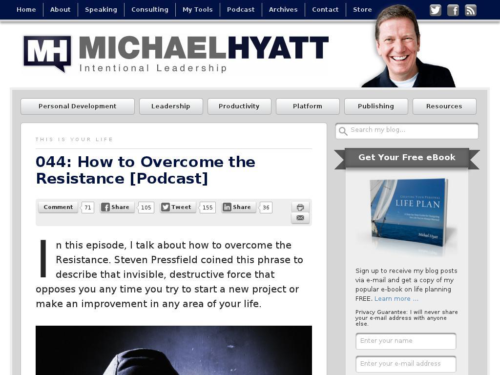 michaelhyatt.com/044-how-to-overcome-the-resistance-podcast.htm screenshot