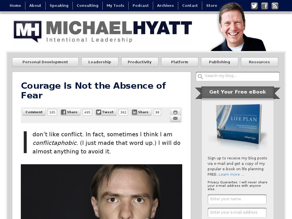 michaelhyatt.com/courage-is-not-the-absence-of-fear.htm screenshot