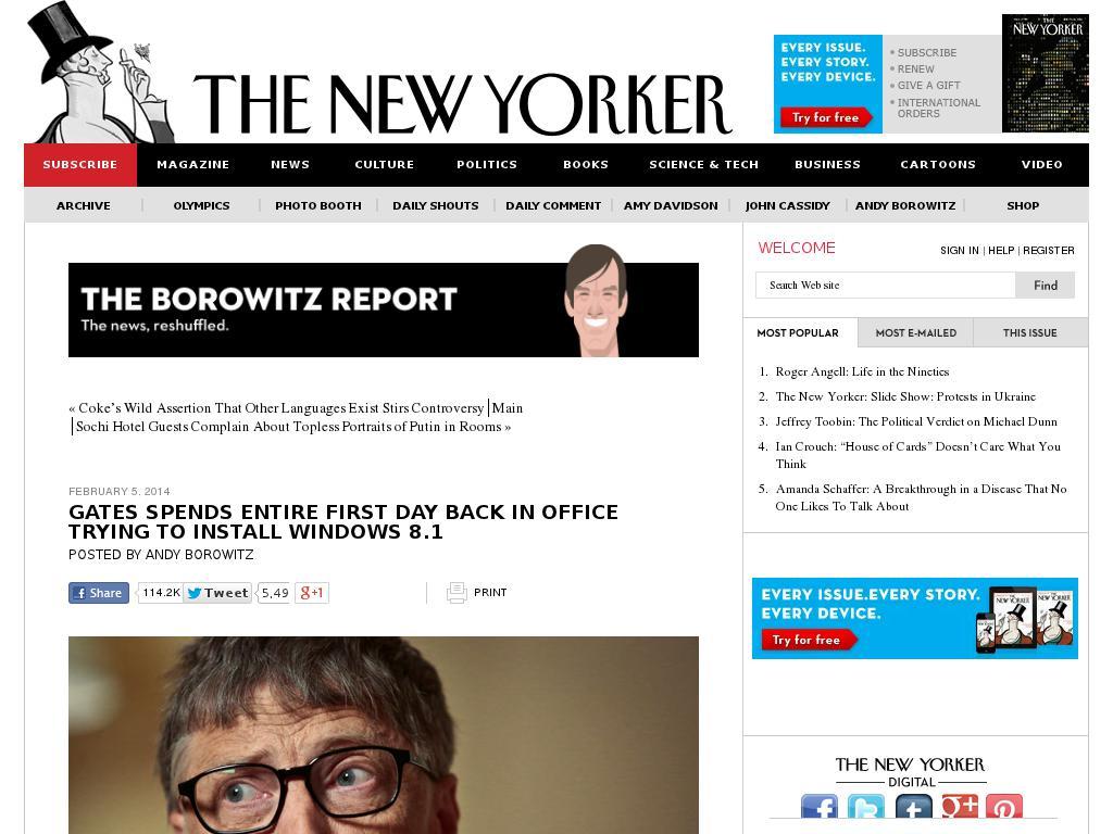 www.newyorker.com/online/blogs/borowitzreport/2014/02/gates-spends-entire-first-day-back-in-office-trying-to-install-windows-81.htm screenshot